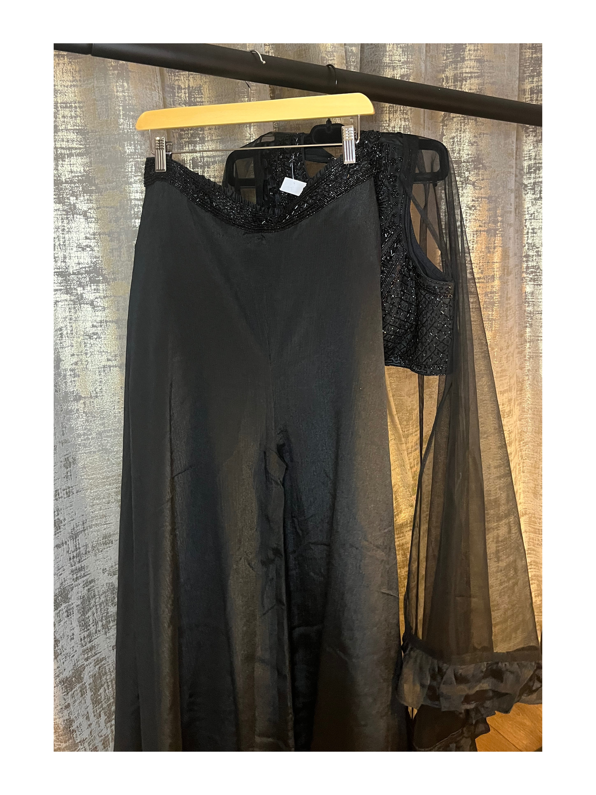 Black Cropped Palazzo with Cape