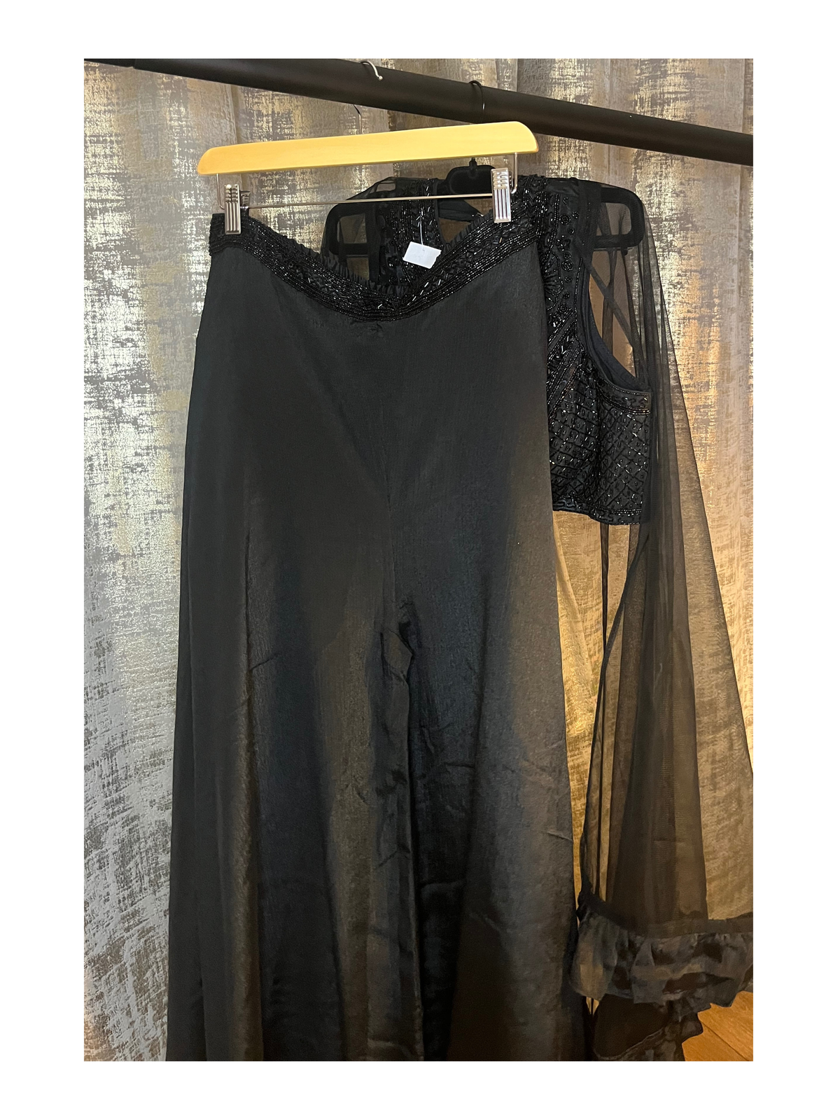 Black Cropped Palazzo with Cape