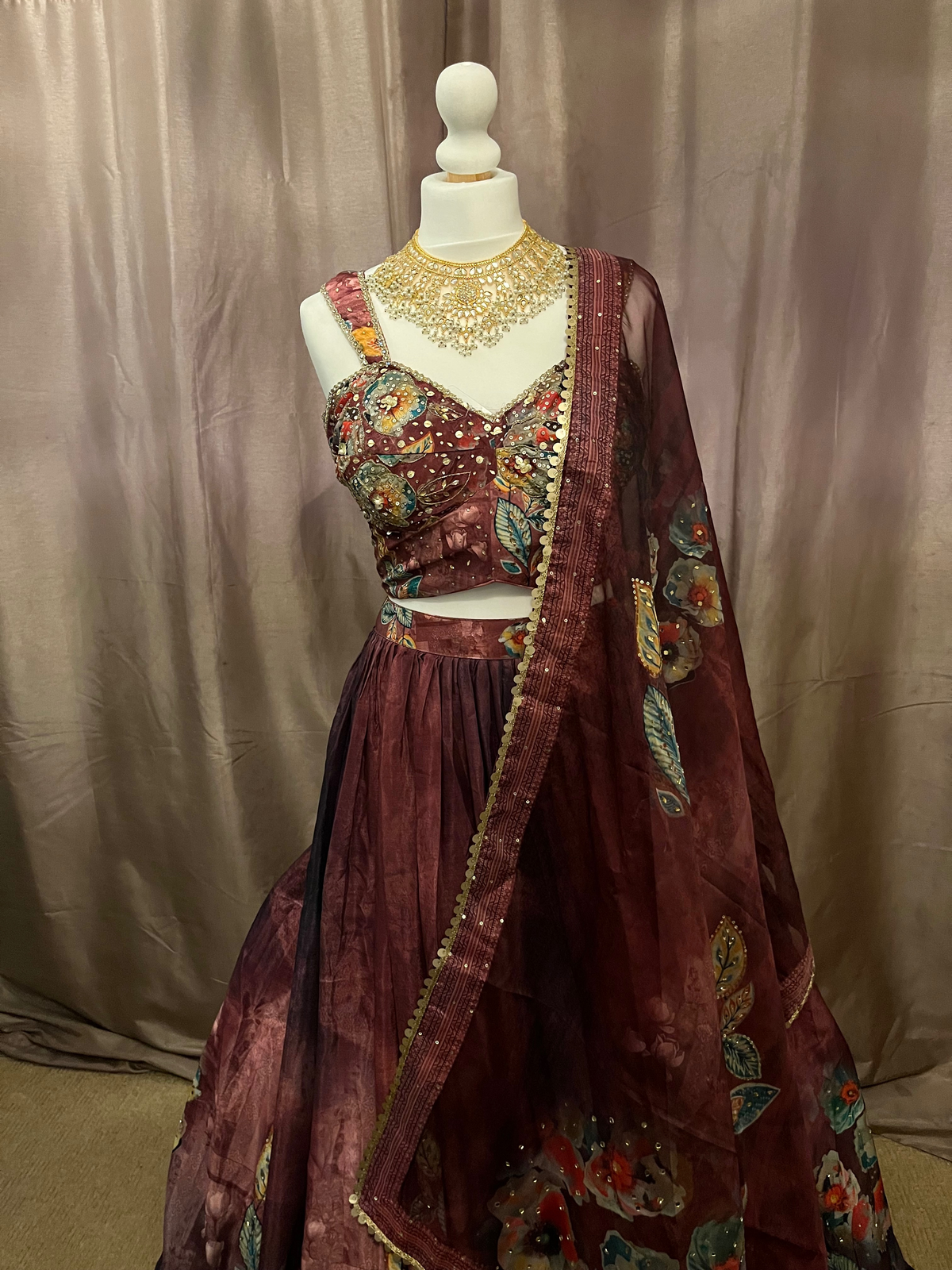 Burgundy Printed Lengha with Stunning Dupatta