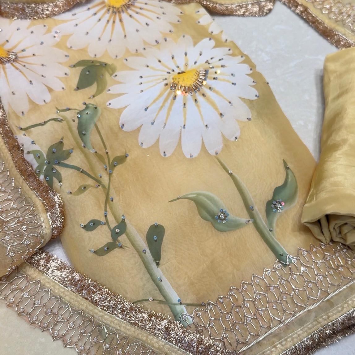 Unstitched Pastel Yellow Daisy Fabric