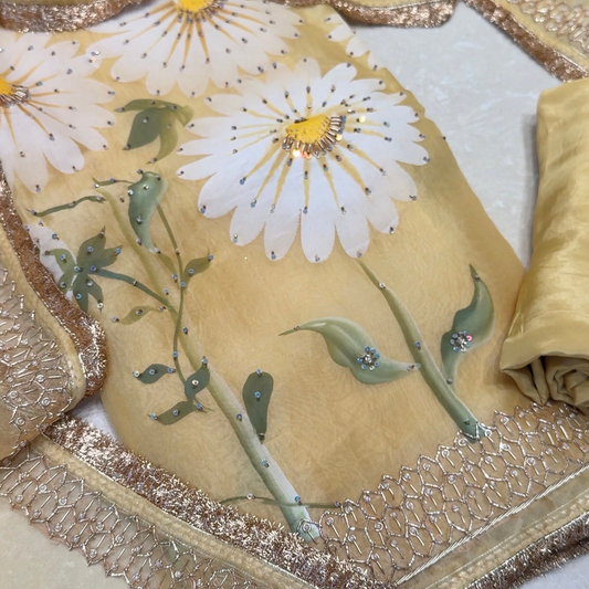 Unstitched Pastel Yellow Daisy Fabric