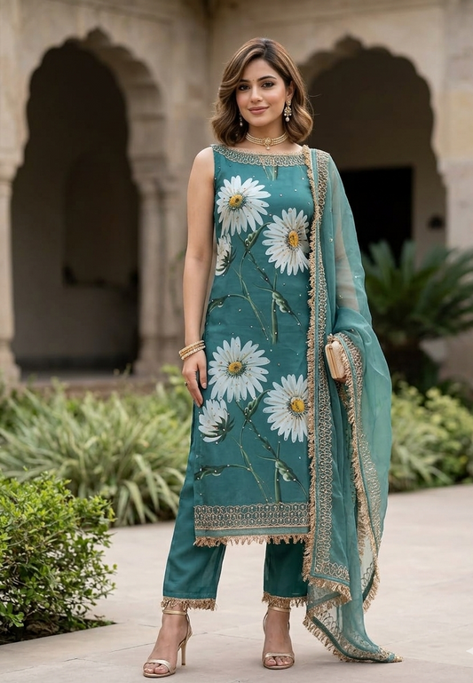 Unstitched Green Daisy Fabric