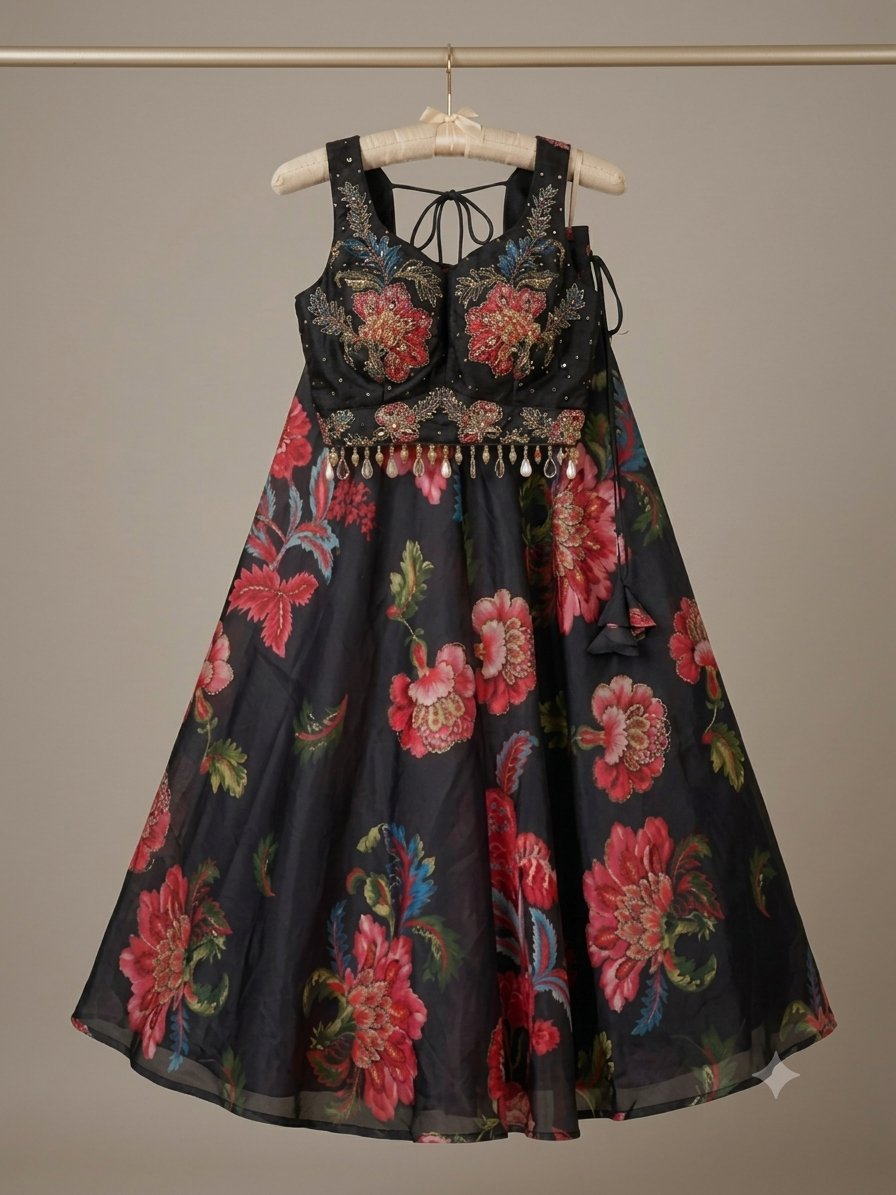 Black Floral Lehenga