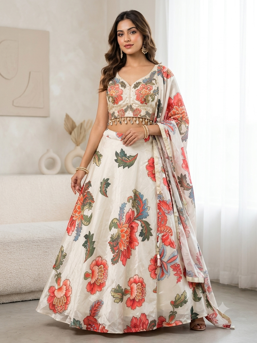 Ivory Floral Lehenga