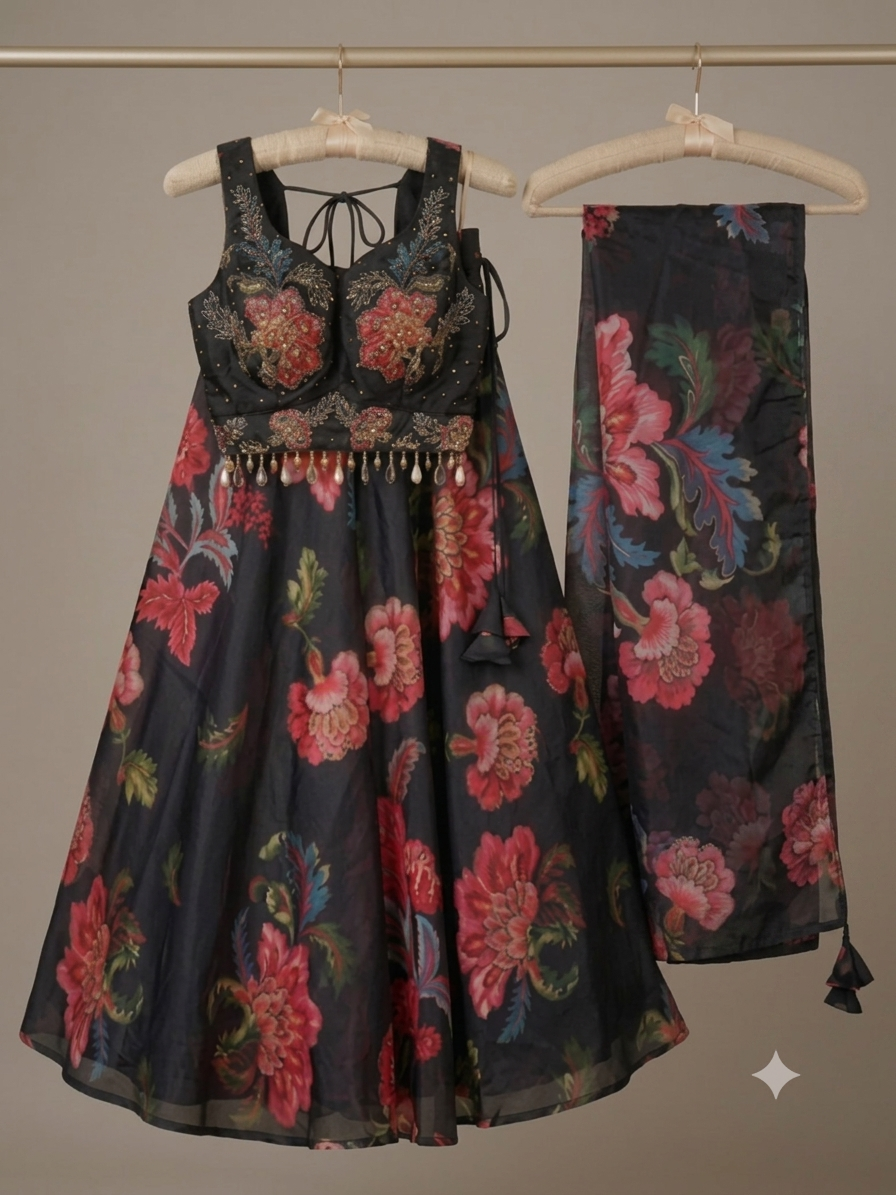 Black Floral Lehenga