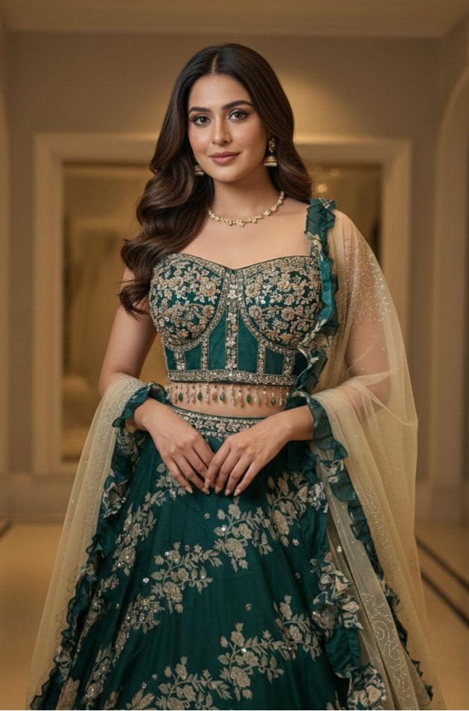 Emerald Green Corset Lengha