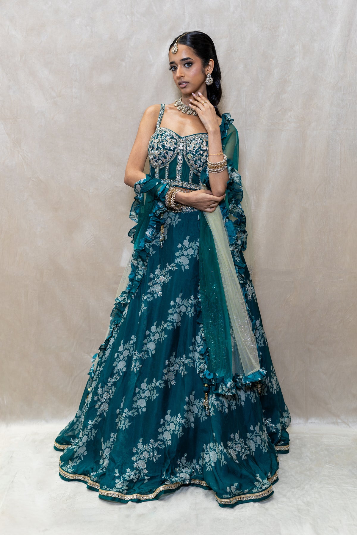 Emerald Green Corset Lengha