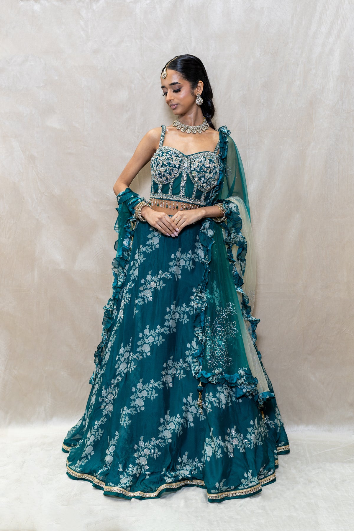 Emerald Green Corset Lengha