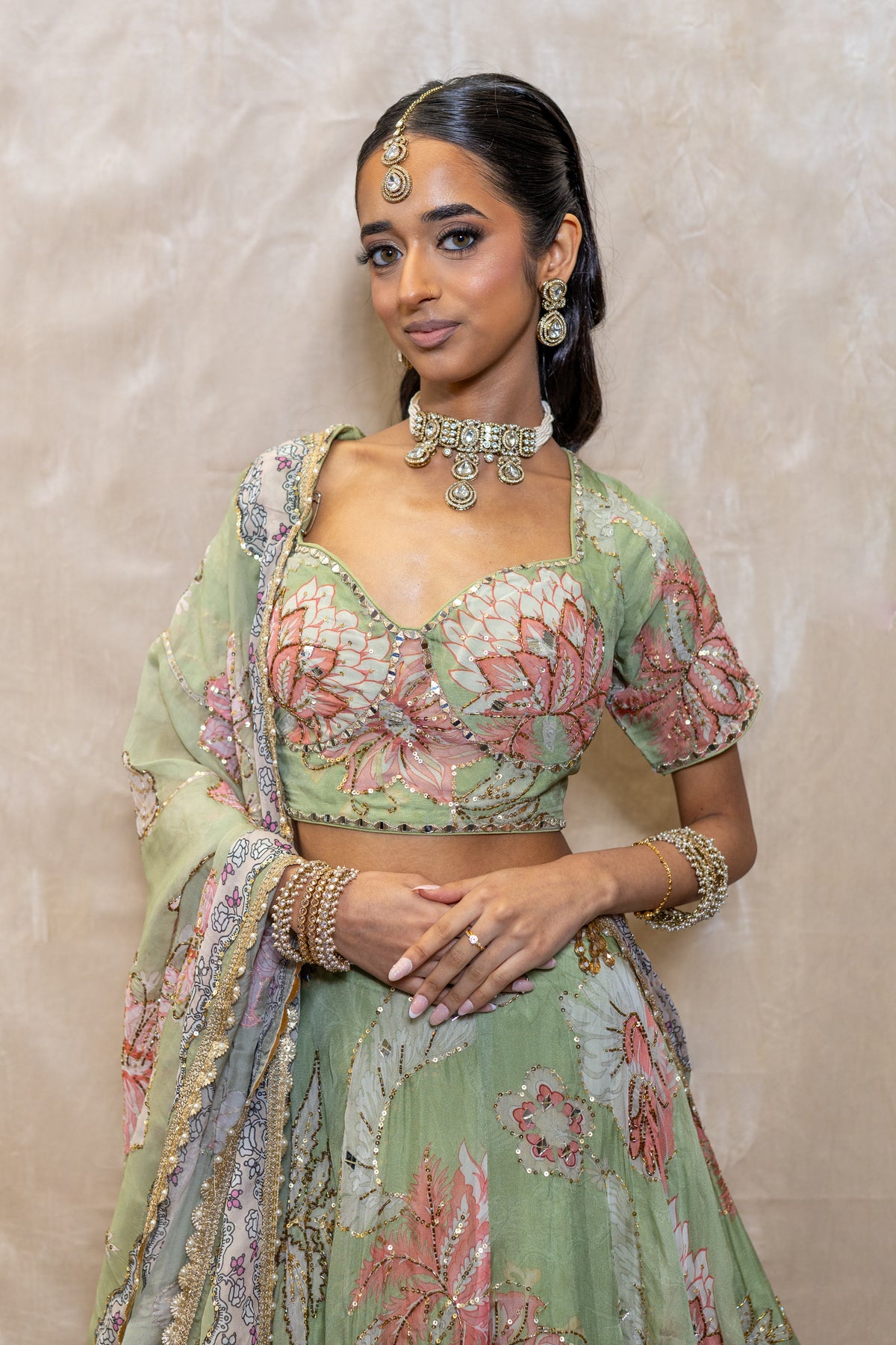 Sage Green Floral Lehenga