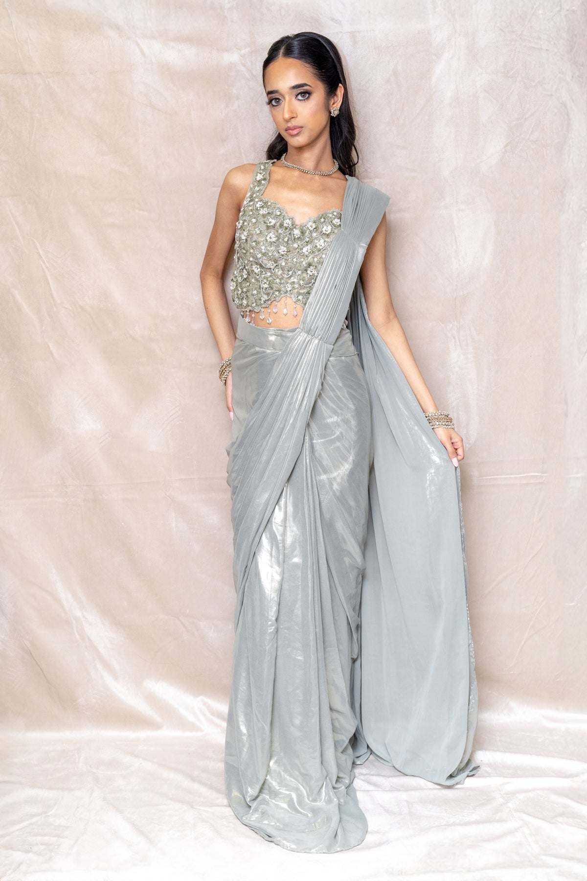 Olive Pre-Pleated Saree