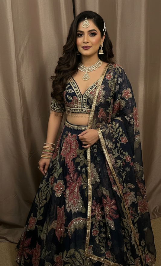 Midnight Floral Lengha