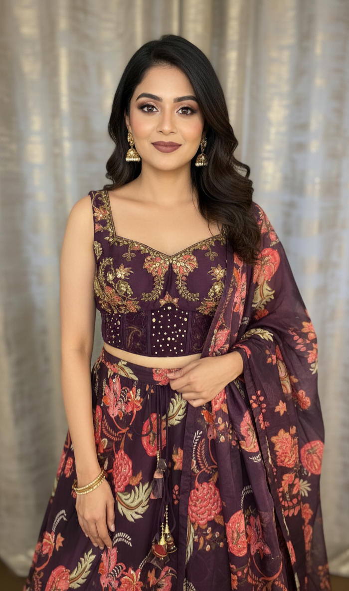 Purple Corset Lengha