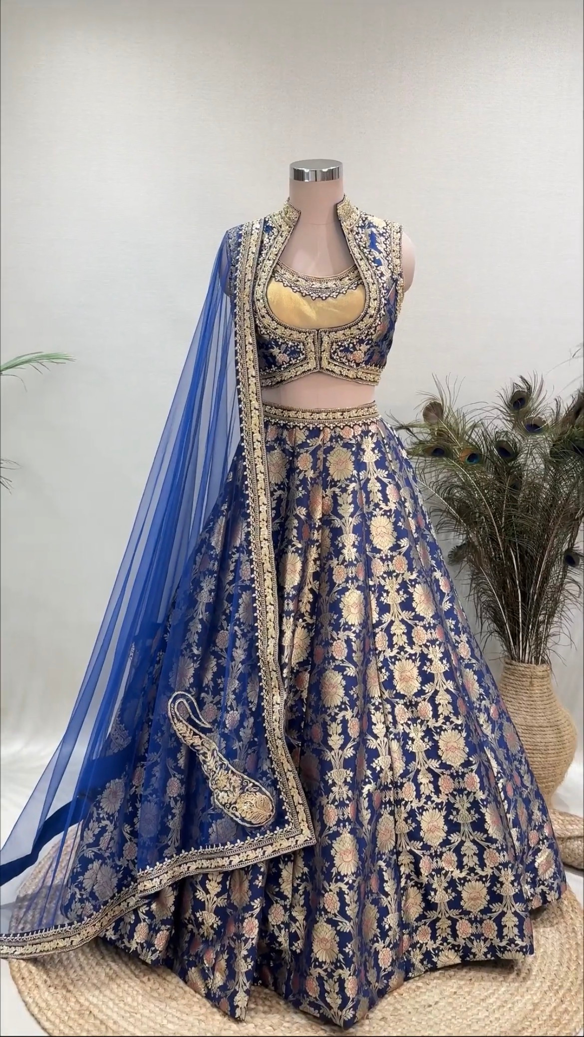 Royal Blue Brocade Lehenga