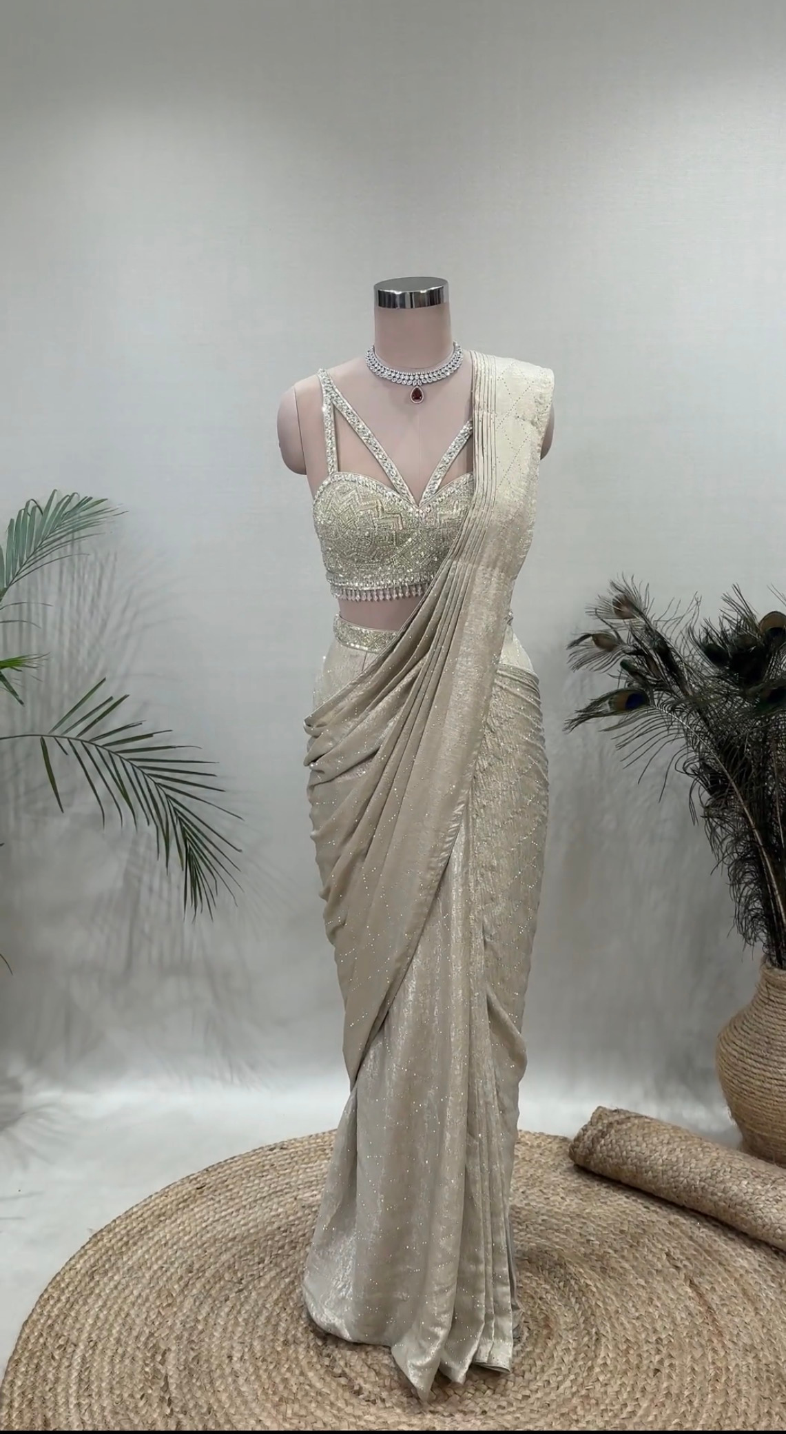 Enchanting Ivory Pre-Pleated Saree