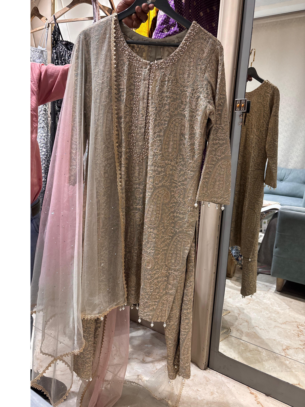 Sea Green Chikan Kari Trouser Suit
