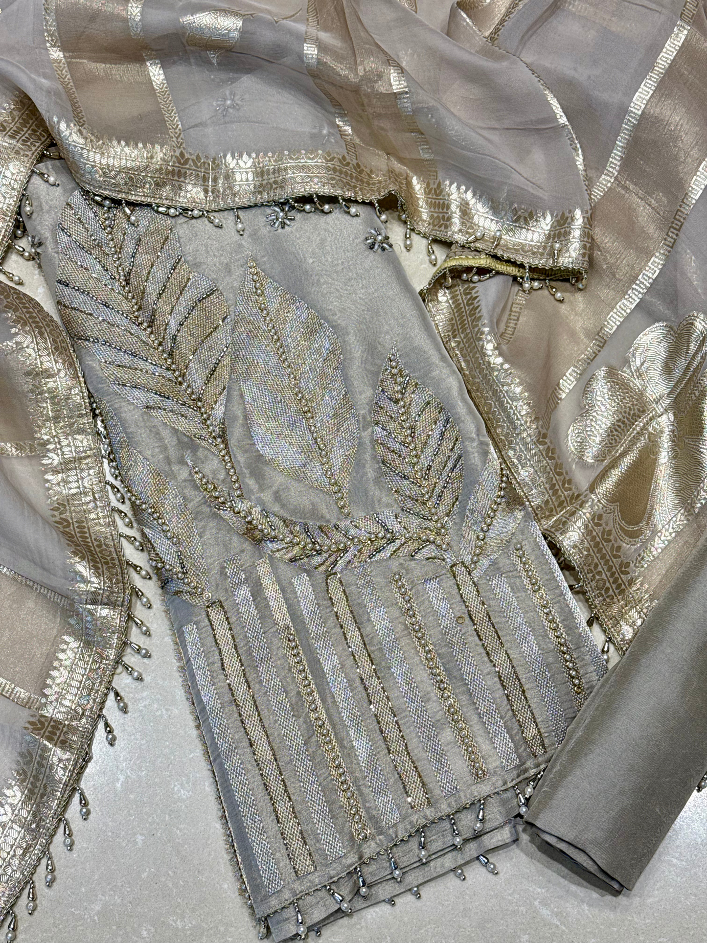 Soft Gold Motif Unstitched Fabric