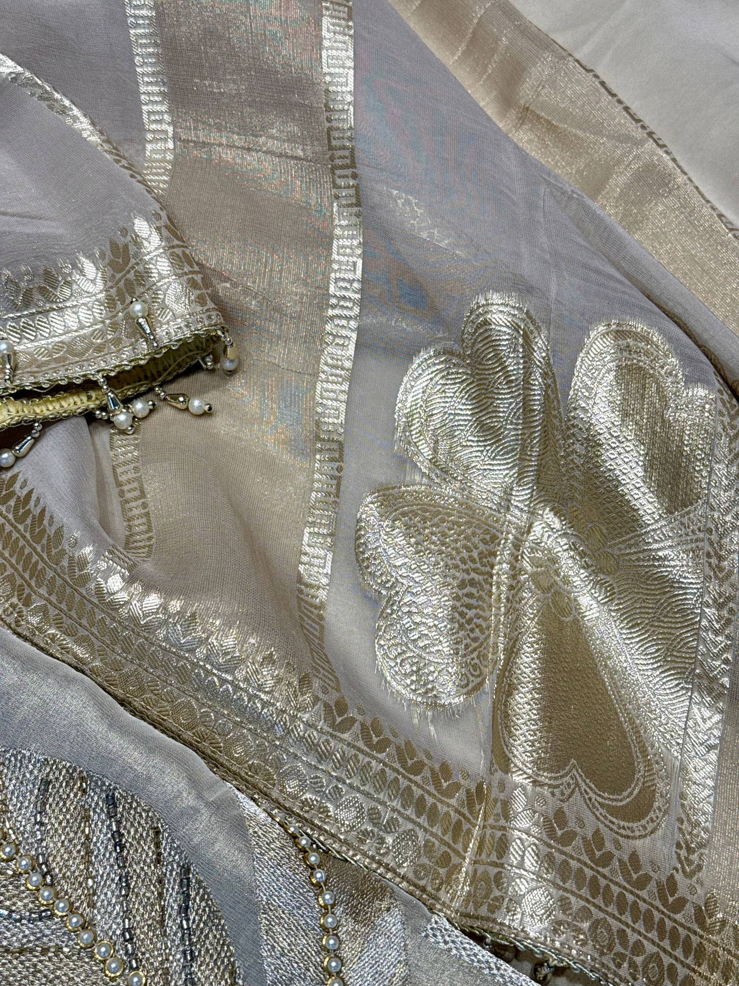 Soft Gold Motif Unstitched Fabric
