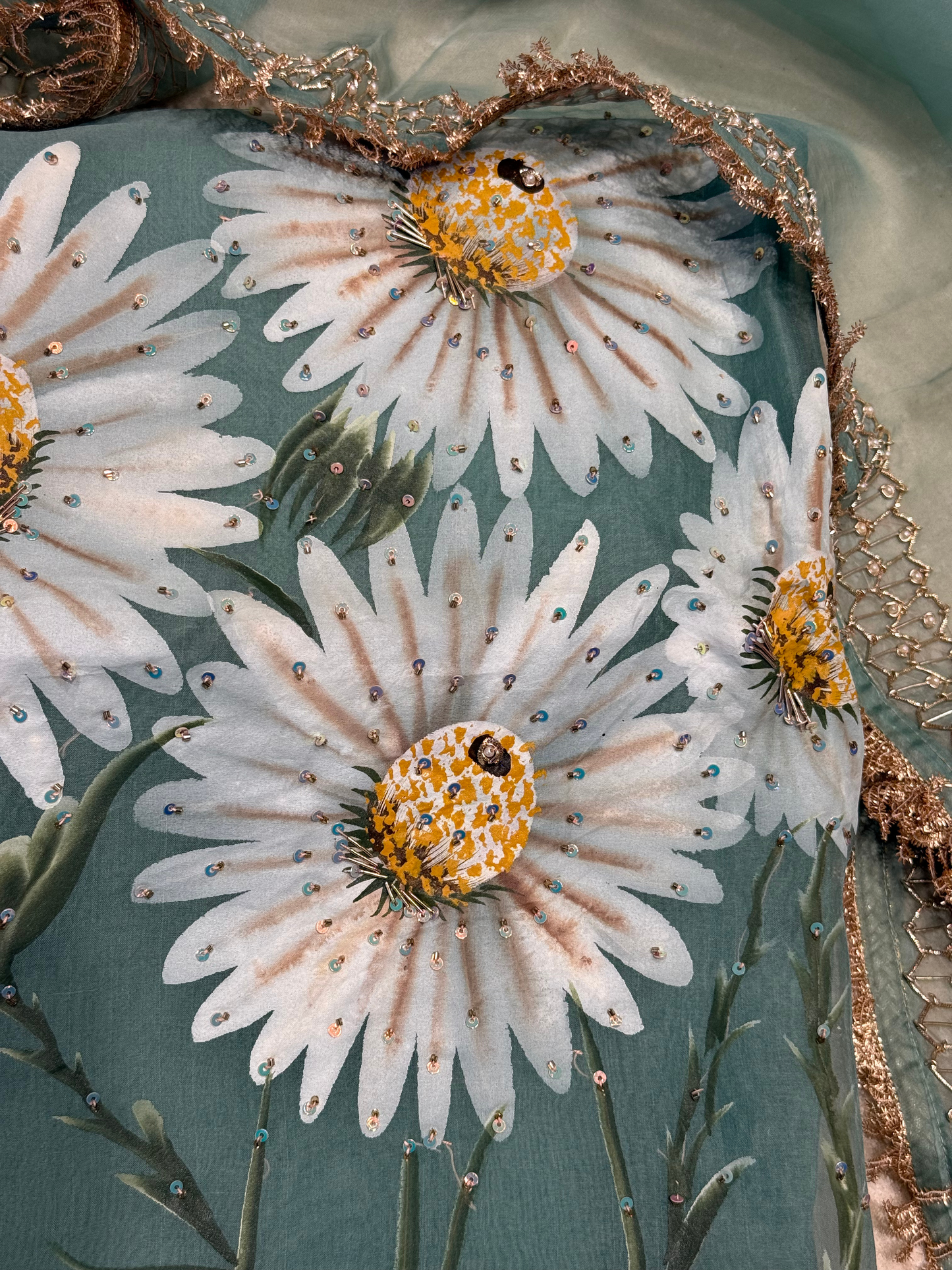 Unstitched Green Daisy Fabric