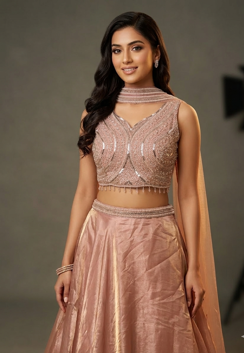 Dusty Pink Lehenga with Embellished Blouse